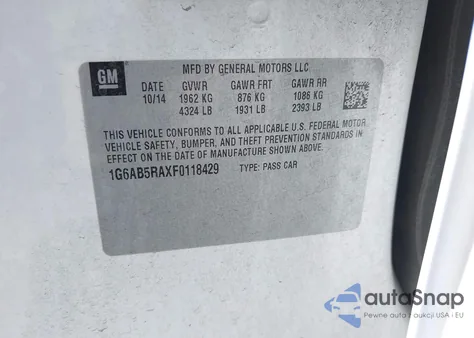 2015 Cadillac Ats Luxury z USA, uszkodzony, nr VIN 1G6AB5RAXF0118429